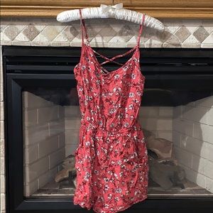 Hot Pink Floral Romper with cross back
